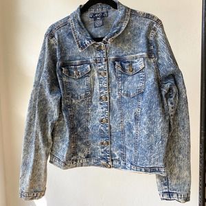 AQ Women's Boxy Medium Acid Wash Blue Denim Retro Trucker Jean Jacket sz 1X